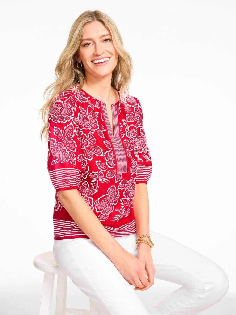 Talbots Capri Rose Split Neck Top - Picture 2 of 7